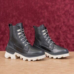 Sorel Women Brex Waterproof True Black Leather Platform Chelsea Boots sz 9